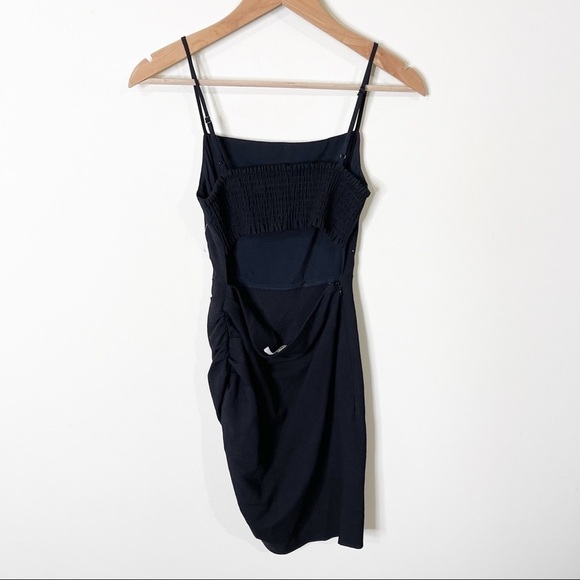 WAYF Black Bardot Smocked Ruched Open Back Mini Dress Size XS NWOT - Picture 5 of 8